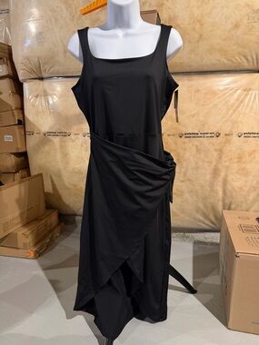 Black Sleeveless Asymmetrical Wrap Dress